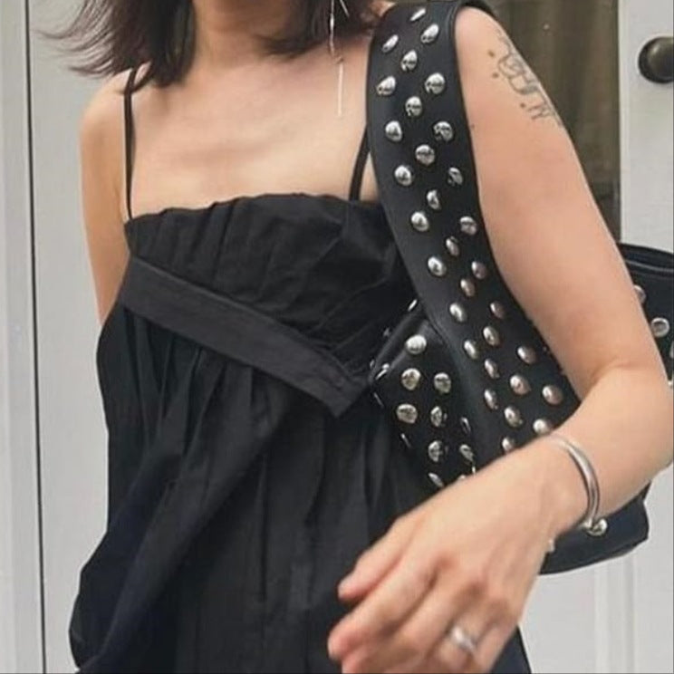 Gina Studded Hobo Bag in Black