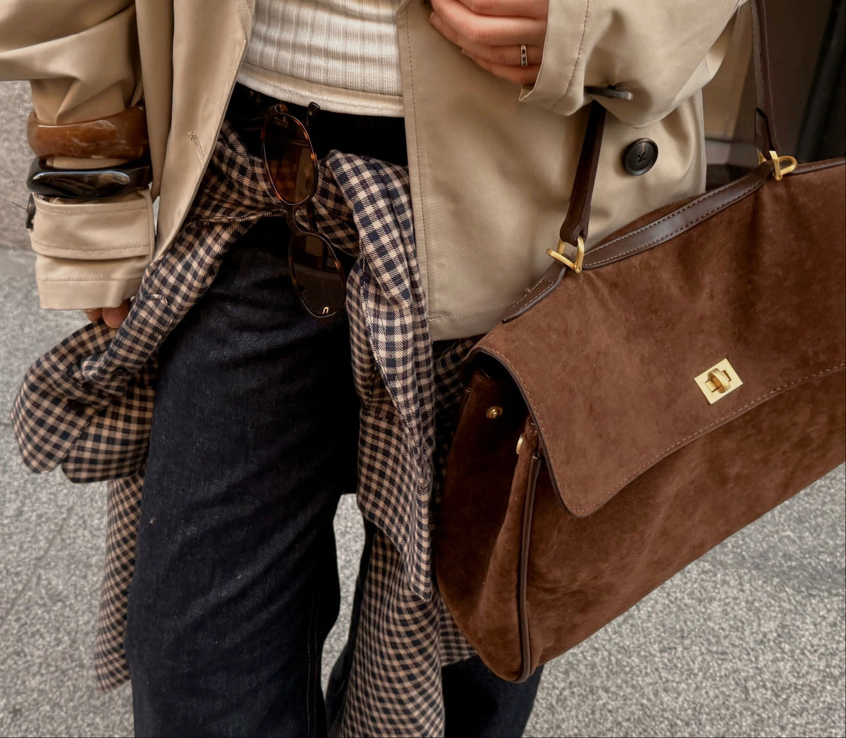 Ciara Essential Suede Top Handle Bag in Brown