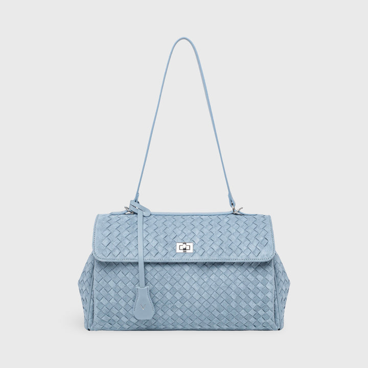 Ciara Vintage Woven Top Handle Bag in Light Blue