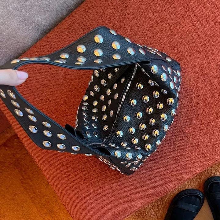 Gina Studded Hobo Bag in Black