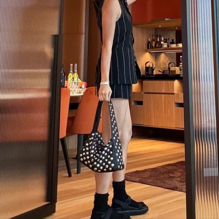 Gina Studded Hobo Bag in Black