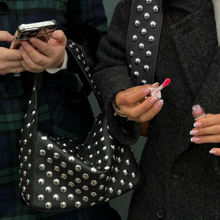 Gina Studded Hobo Bag in Black
