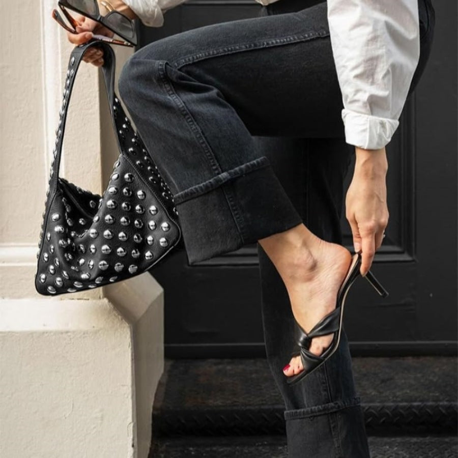 Gina Studded Hobo Bag in Black