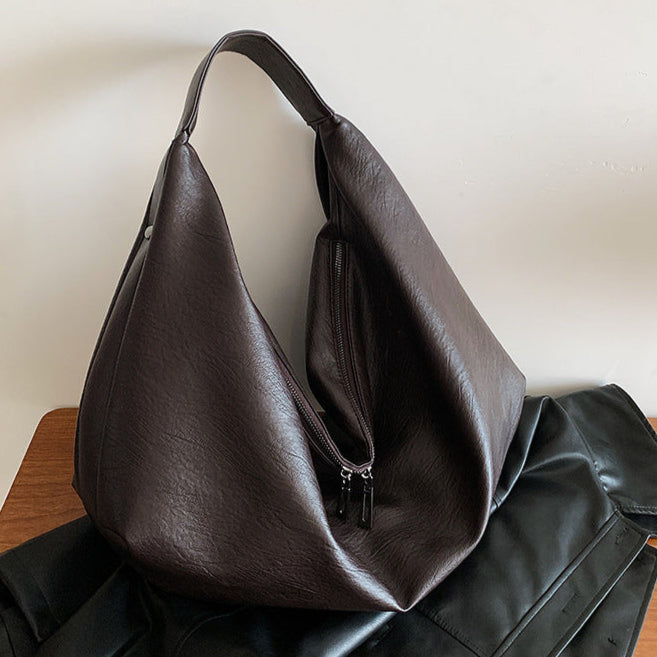 Baggy Vegan Leather Hobo Bag in Dark Brown