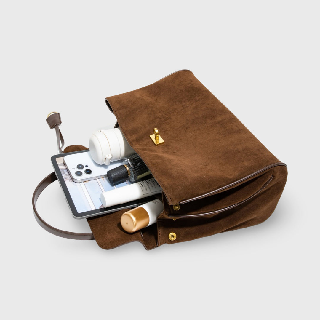 Ciara Faux Suede Top Handle Bag in Brown