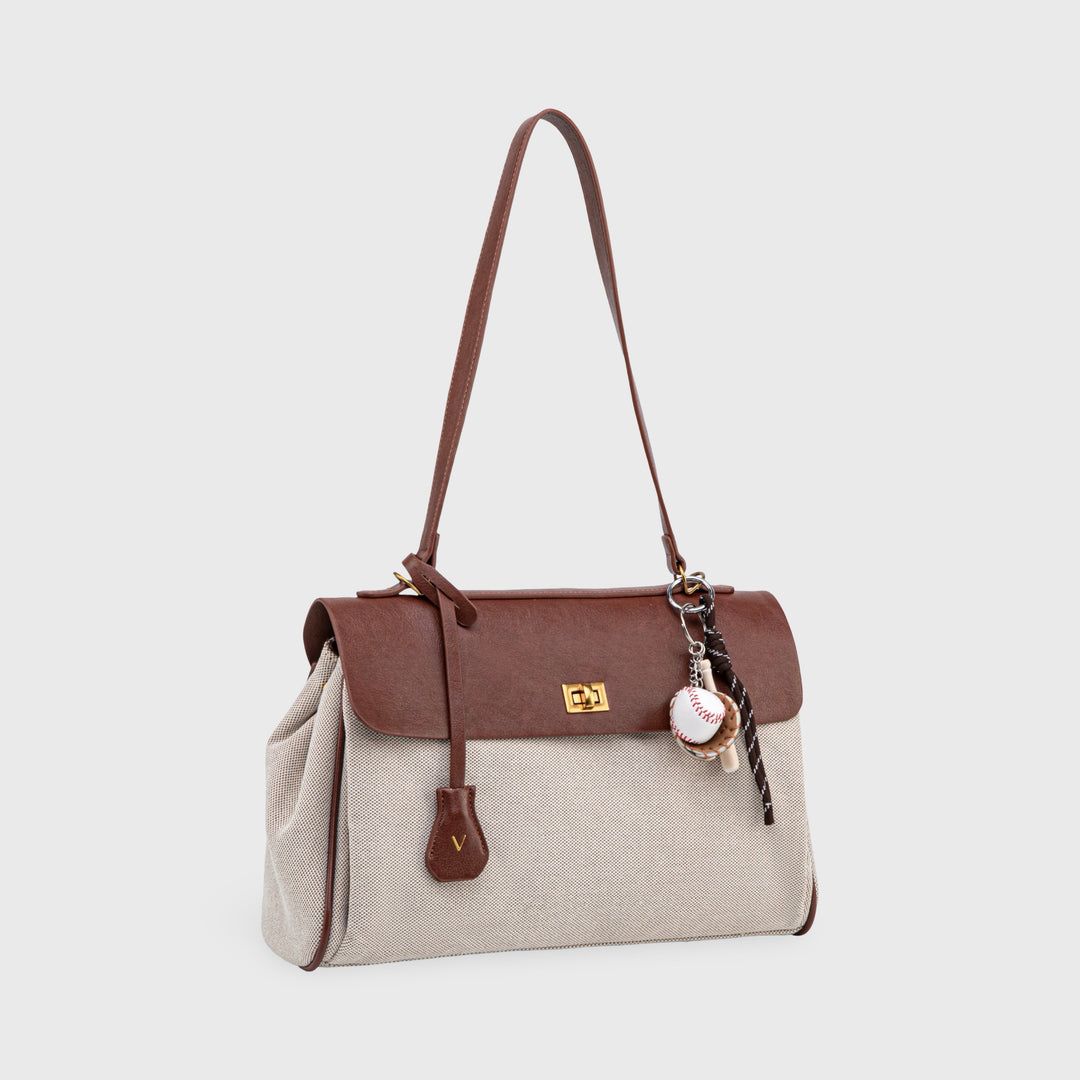 Ciara Vintage Two-Tone Top Handle Bag in Brown and Cream