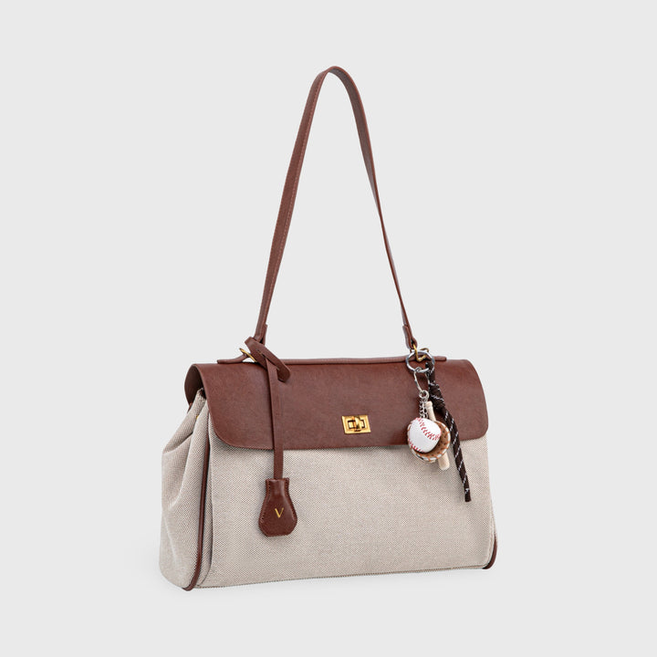 Ciara Vintage Two-Tone Top Handle Bag in Brown and Cream