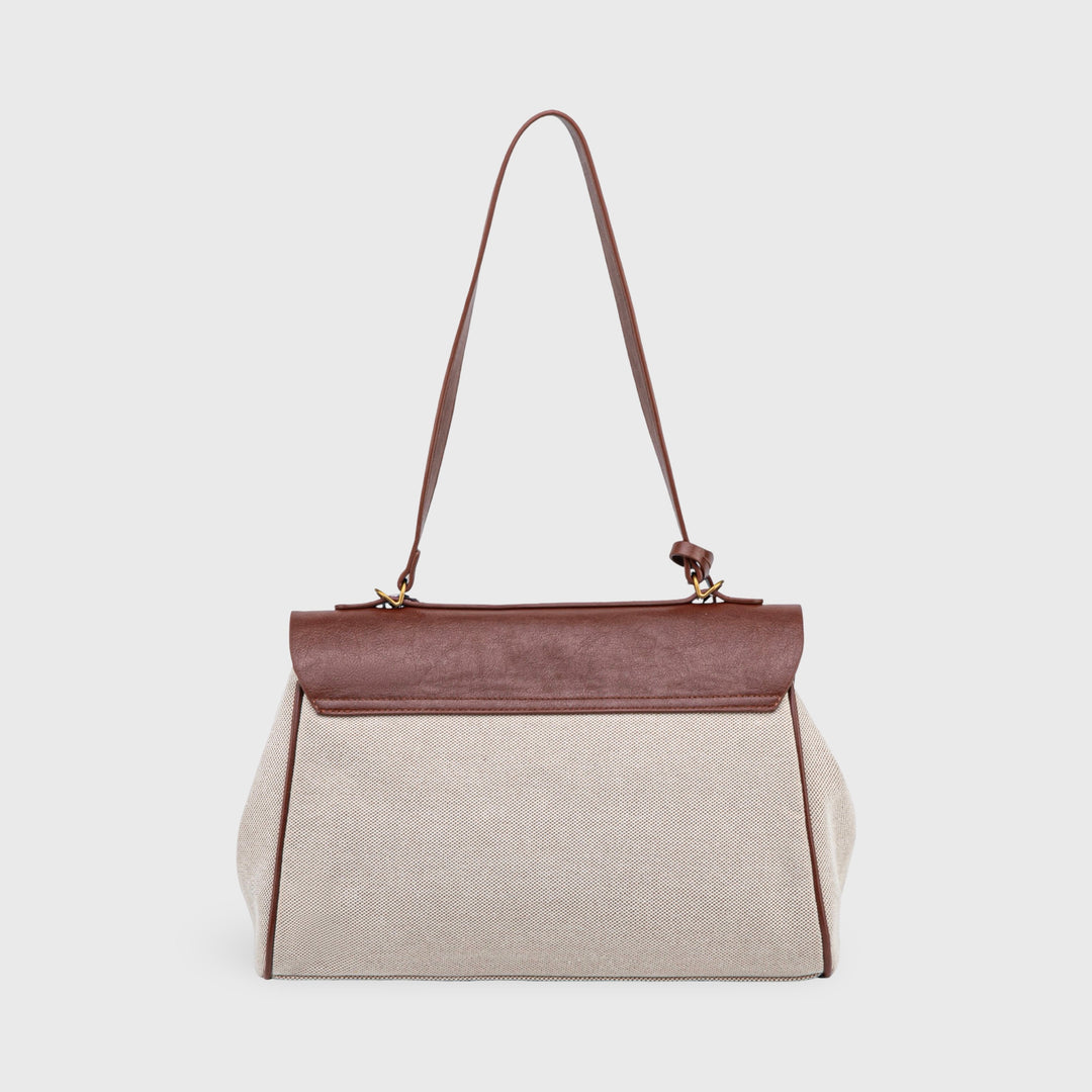 Ciara Vintage Two-Tone Top Handle Bag in Brown and Cream