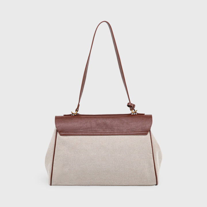 Ciara Vintage Two-Tone Top Handle Bag in Brown and Cream