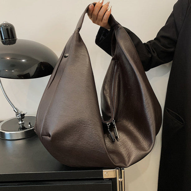 Baggy Vegan Leather Hobo Bag in Dark Brown