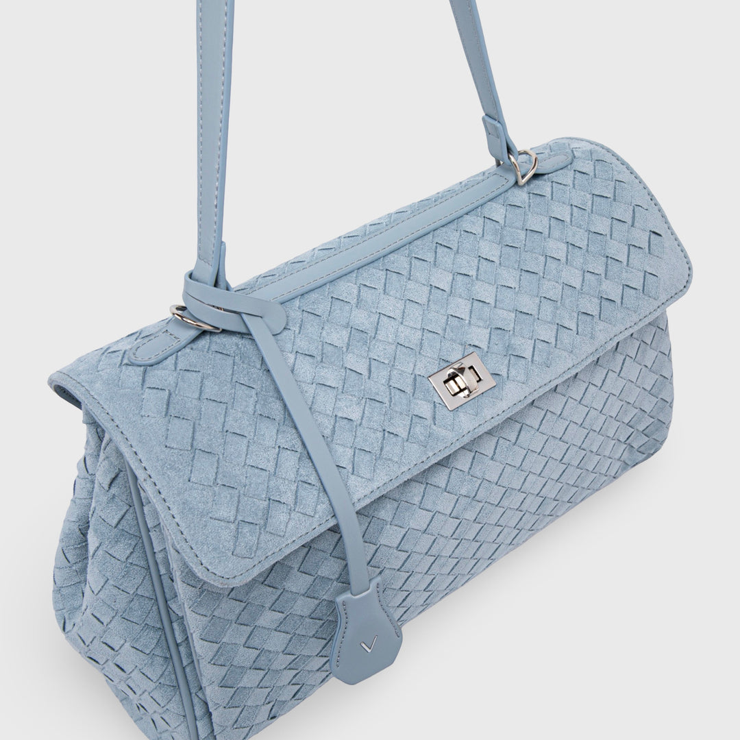 Ciara Vintage Woven Top Handle Bag in Light Blue