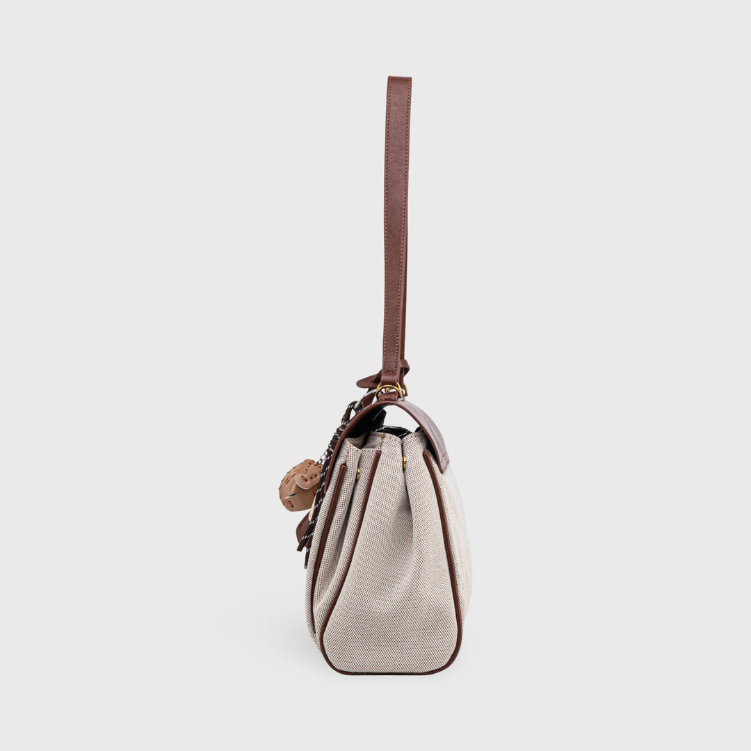 Ciara Vintage Two-Tone Top Handle Bag in Brown and Cream