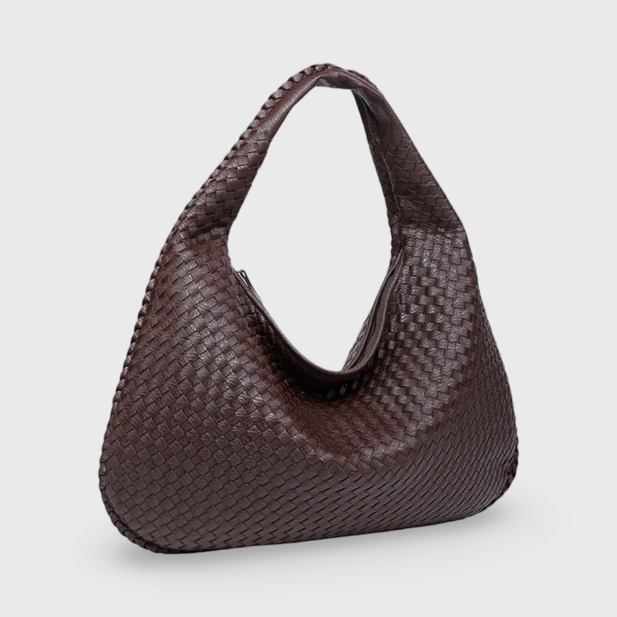 Woven Oversized Shoulder Bag in Dark Brown