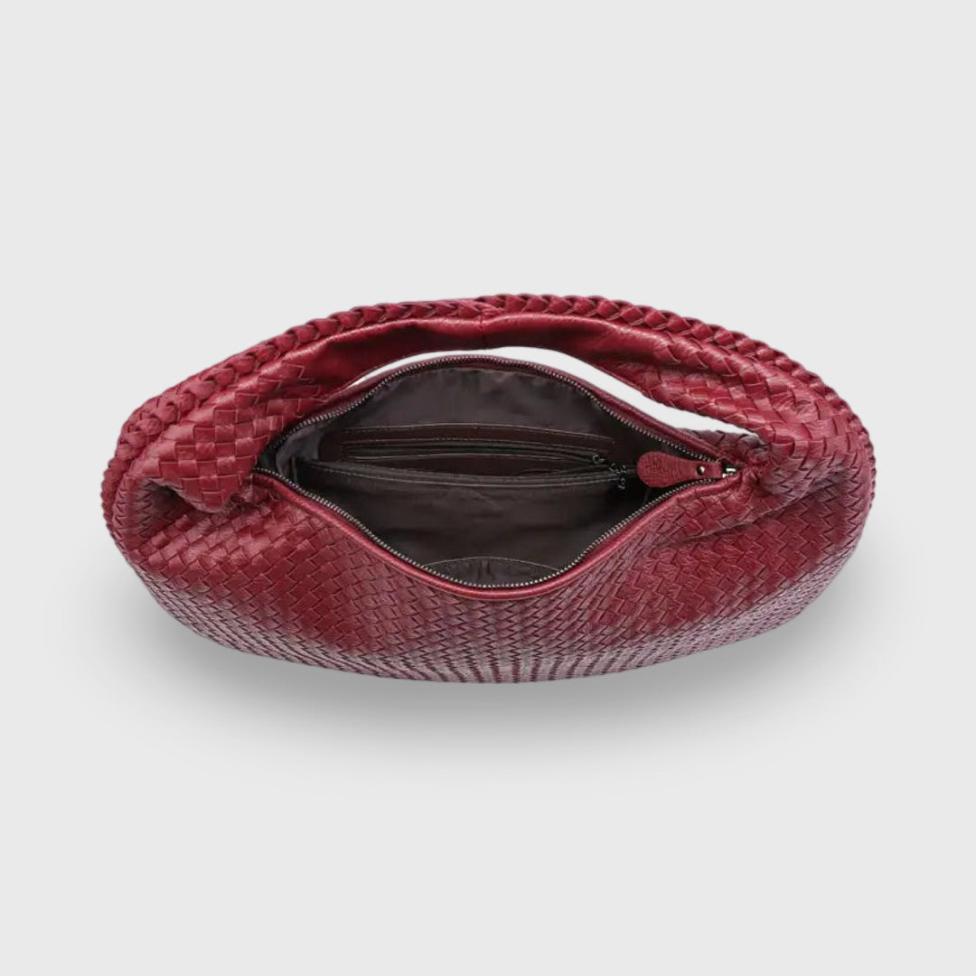 Woven Oversized Shoulder Bag in Burgundy