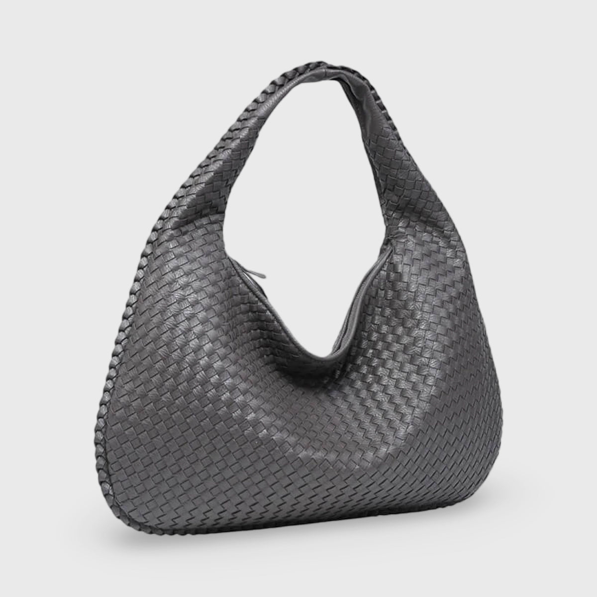 Woven Oversized Shoulder Bag in Grey