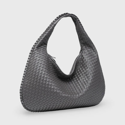 Woven Oversized Shoulder Bag in Grey