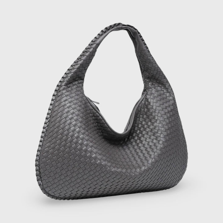 Woven Oversized Shoulder Bag in Grey