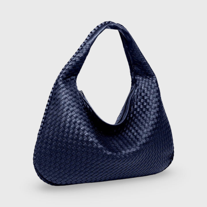 Woven Oversized Shoulder Bag in Navy