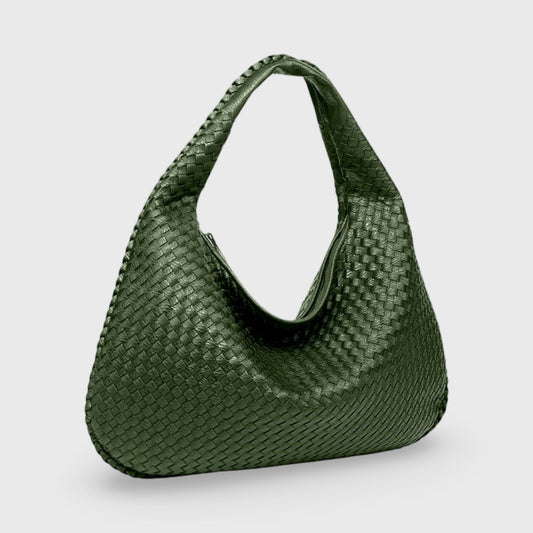Woven Oversized Shoulder Bag in Green