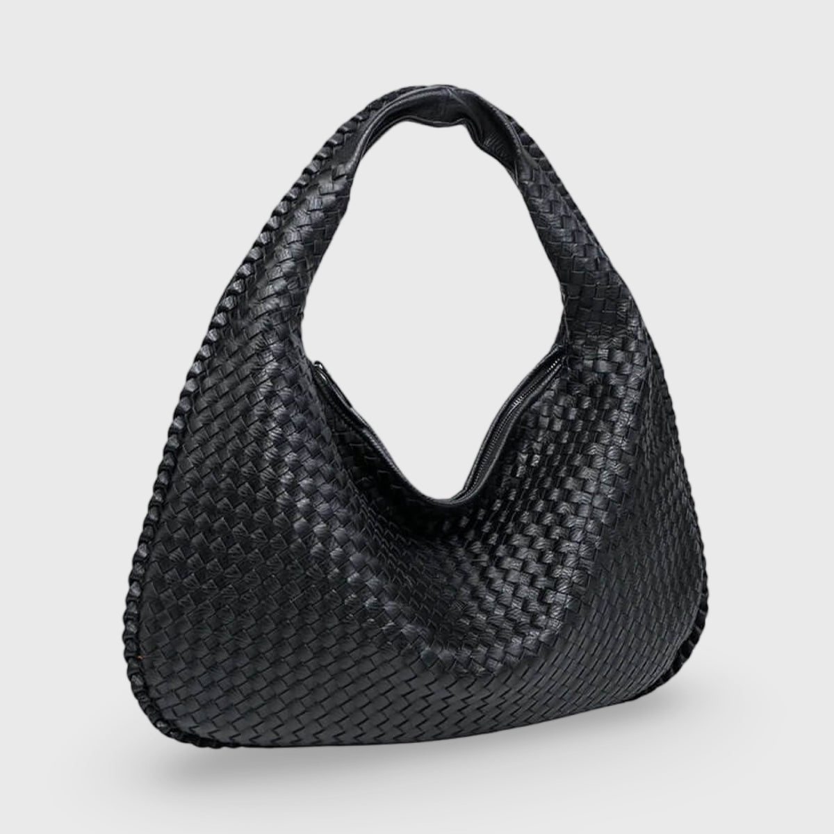 Woven Oversized Shoulder Bag in Black