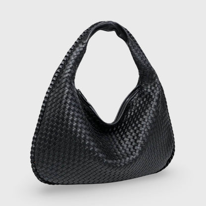 Woven Oversized Shoulder Bag in Black