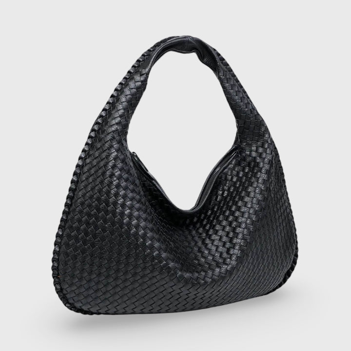 Woven Oversized Shoulder Bag in Black