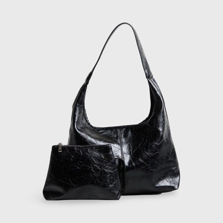Vintage Shoulder Bag Crescent Hobo in Black