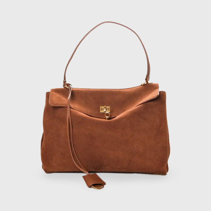 Ciara Faux Suede Top Handle Bag in Cognac