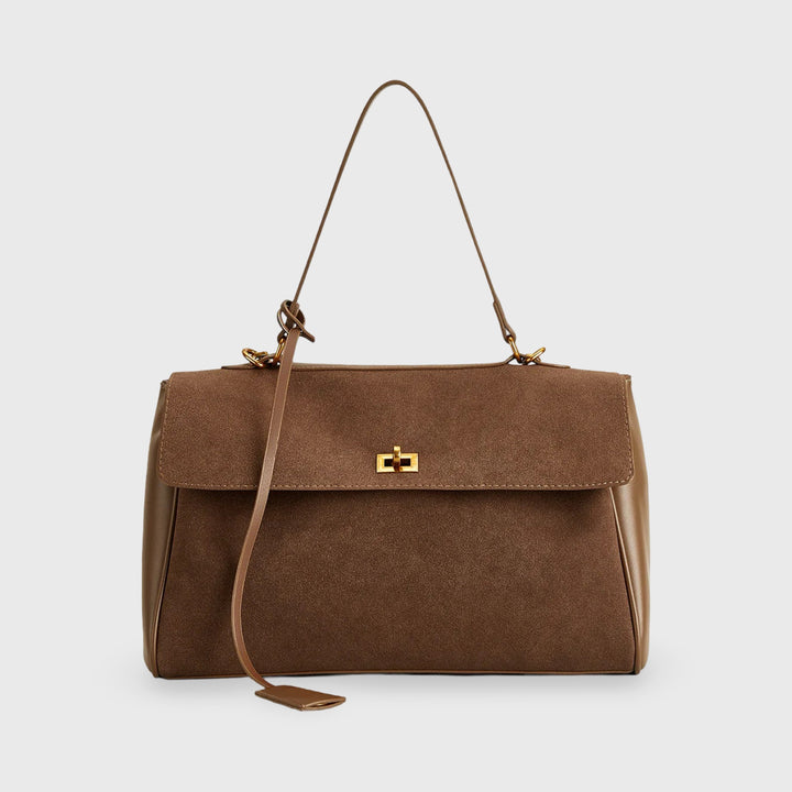 Ciara Premium Faux Suede Top Handle Bag in Brown