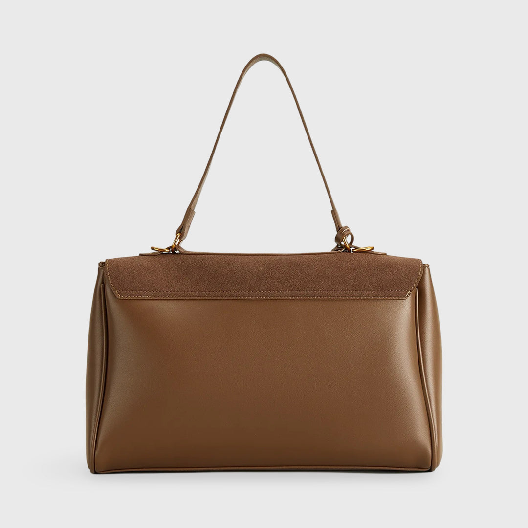 Ciara Premium Faux Suede Top Handle Bag in Brown