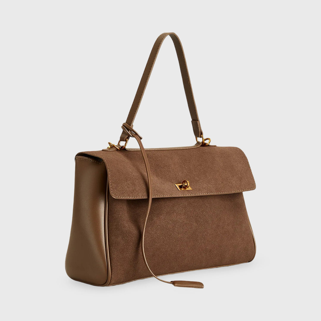 Ciara Premium Faux Suede Top Handle Bag in Brown