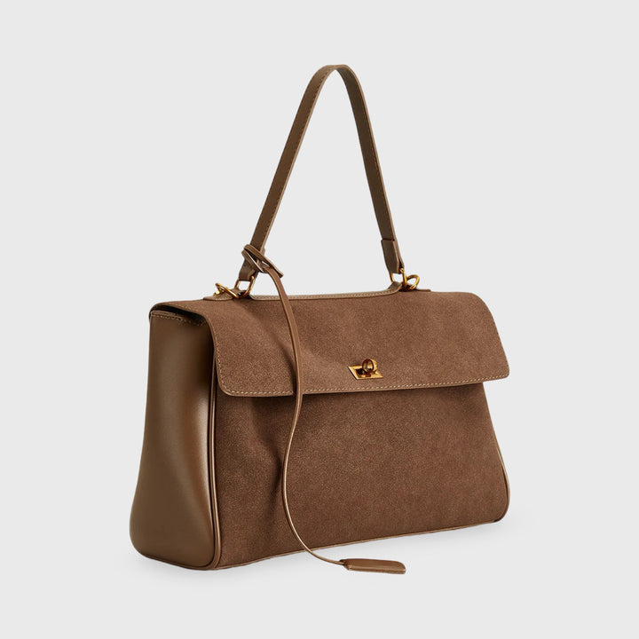 Ciara Premium Faux Suede Top Handle Bag in Brown