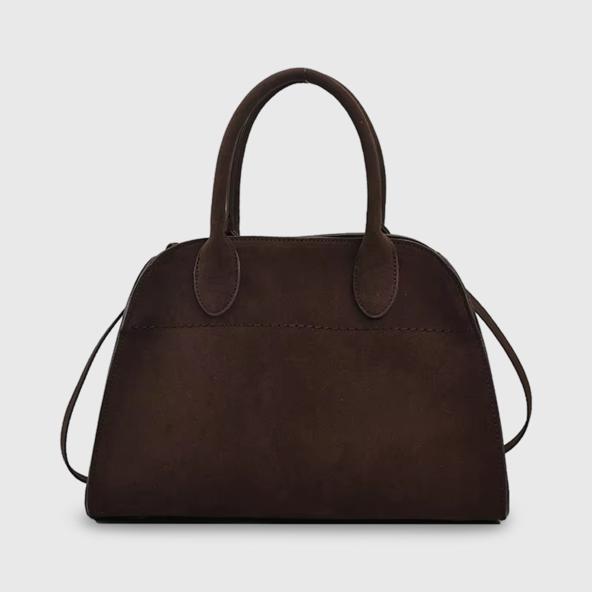 Moire Suede Structured Bowler Bag in Dark Brown