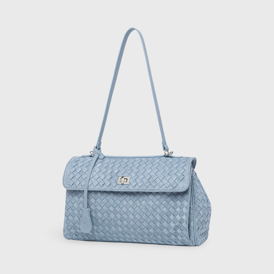 Ciara Vintage Woven Top Handle Bag in Light Blue