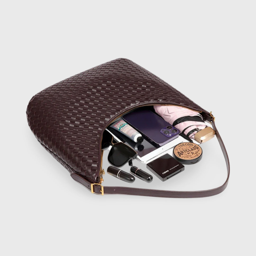 Hailey Woven Hobo Bag in Dark Brown