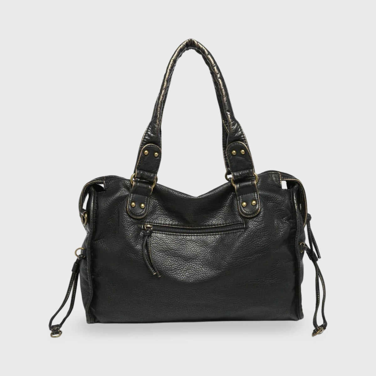Celena Leather Work Tote in Black
