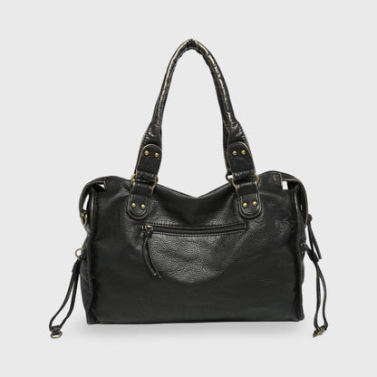 Celena Leather Work Tote in Black