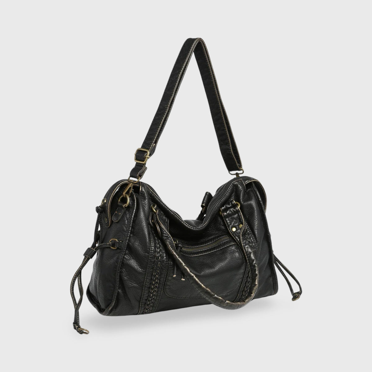 Celena Leather Work Tote in Black