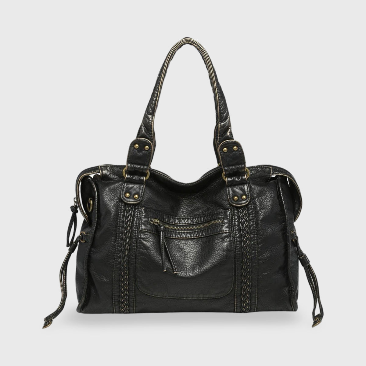 Celena Leather Work Tote in Black