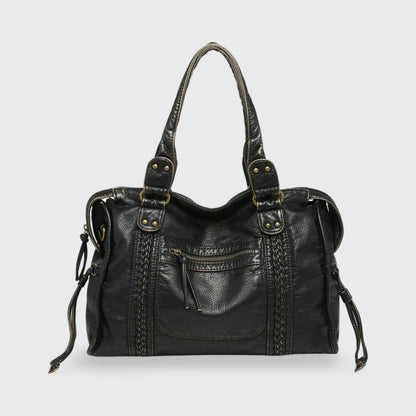Celena Leather Work Tote in Black