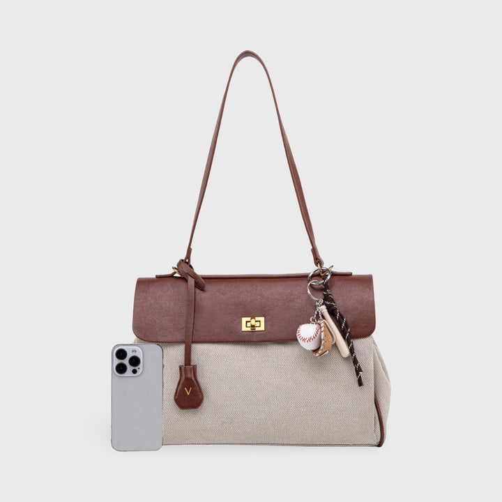 Ciara Vintage Two-Tone Top Handle Bag in Brown and Cream