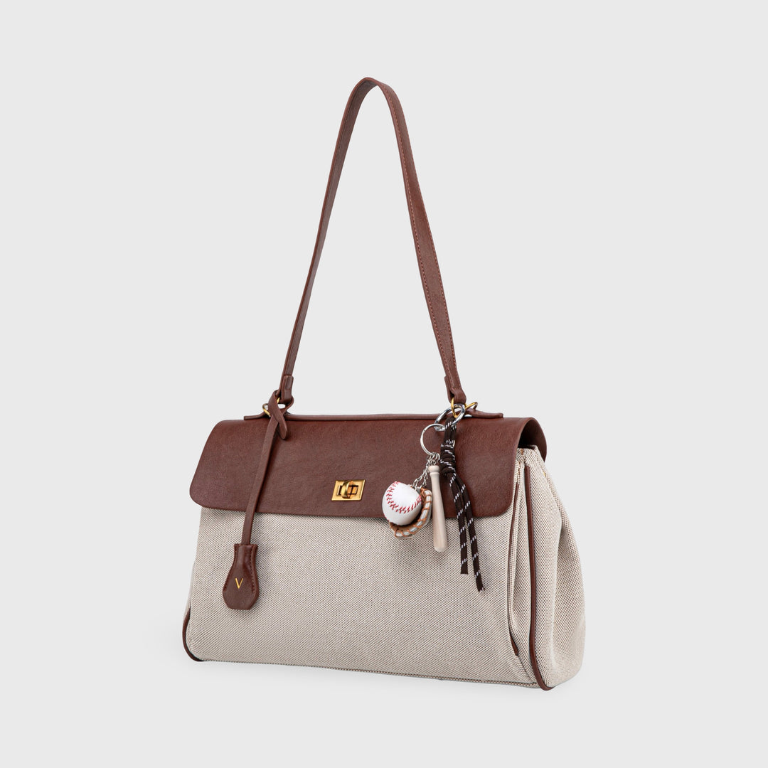 Ciara Vintage Two-Tone Top Handle Bag in Brown and Cream