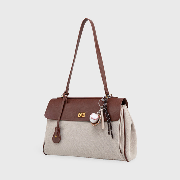 Ciara Vintage Two-Tone Top Handle Bag in Brown and Cream