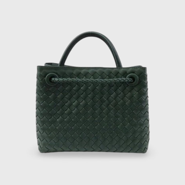 Bibi Woven Vegan Leather Top Handle Bag in Dark Green