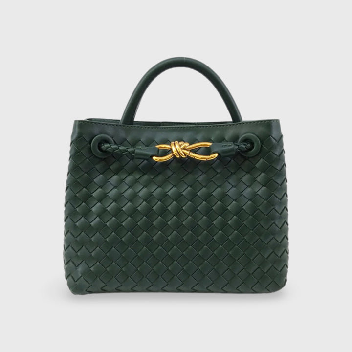 Bibi Woven Vegan Leather Top Handle Bag in Dark Green