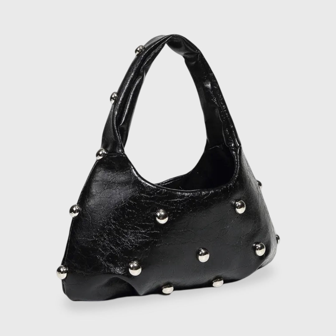 Joy Studded Vegan Leather Hobo Bag in Black