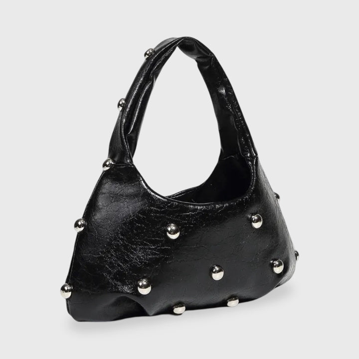 Joy Studded Vegan Leather Hobo Bag in Black