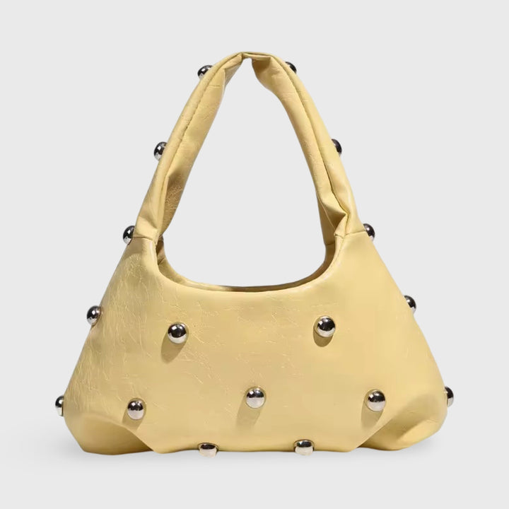 Joy Studded Vegan Leather Hobo Bag in Pale Yellow
