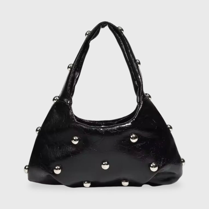 Joy Studded Vegan Leather Hobo Bag in Black