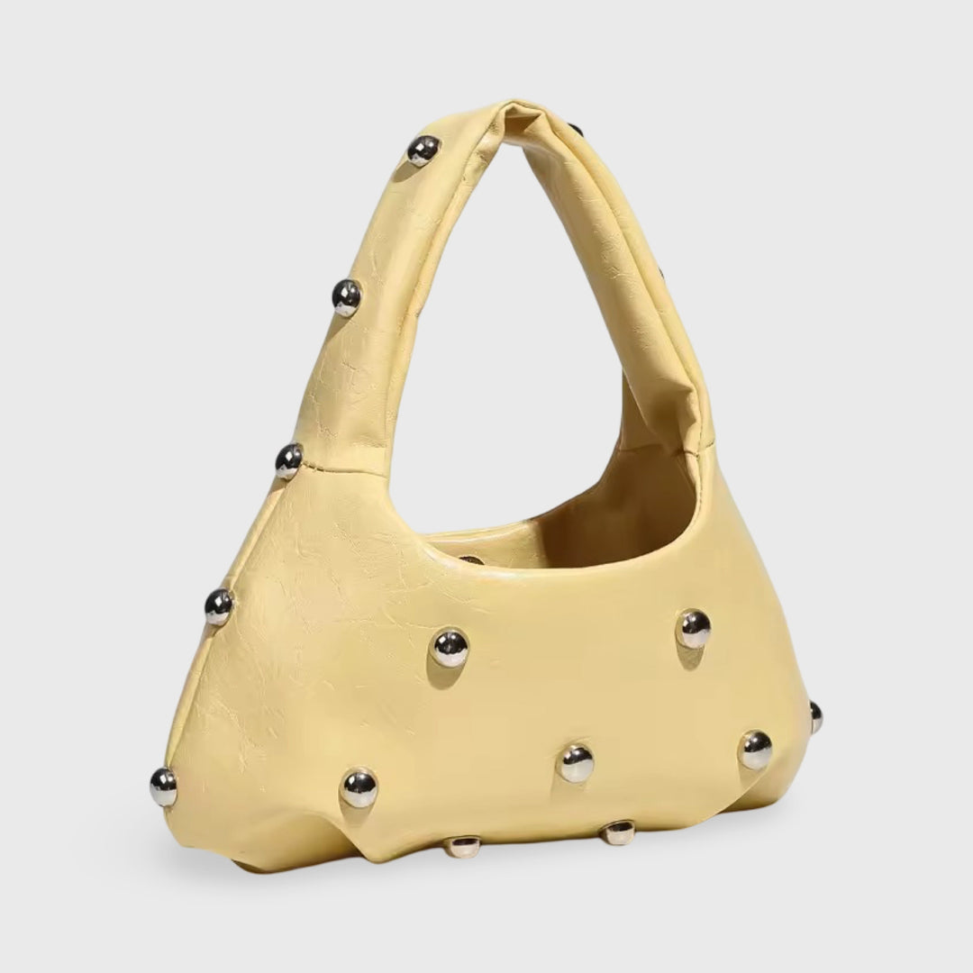 Joy Studded Vegan Leather Hobo Bag in Pale Yellow